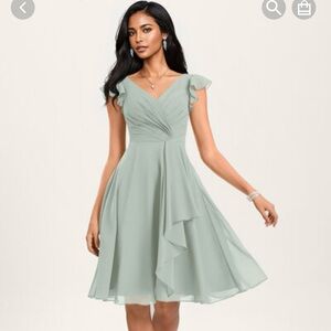 Elegant Mint Green Ruffle Sleeve Dress